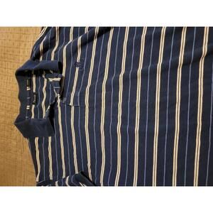 Izod Men’s XL Navy Blue Striped Polo Shirt 100% Cotton Classic Casual
